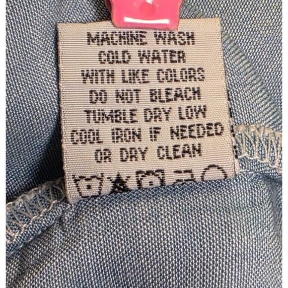 Saks Womens Chambray Blouse Western Boho Long Sleeve Button Up Shirt Blue Large - Picture 10 of 15